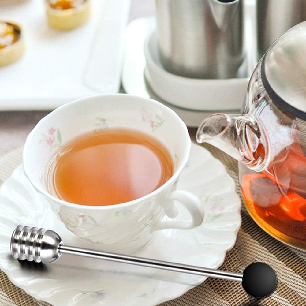 Stainless Steel Honey Dipper Stick 6.3 Inch Honey Wand Server for Honey Pot Dispense Drizzle Honey, Wedding Party Favors, Baby Shower (Black)