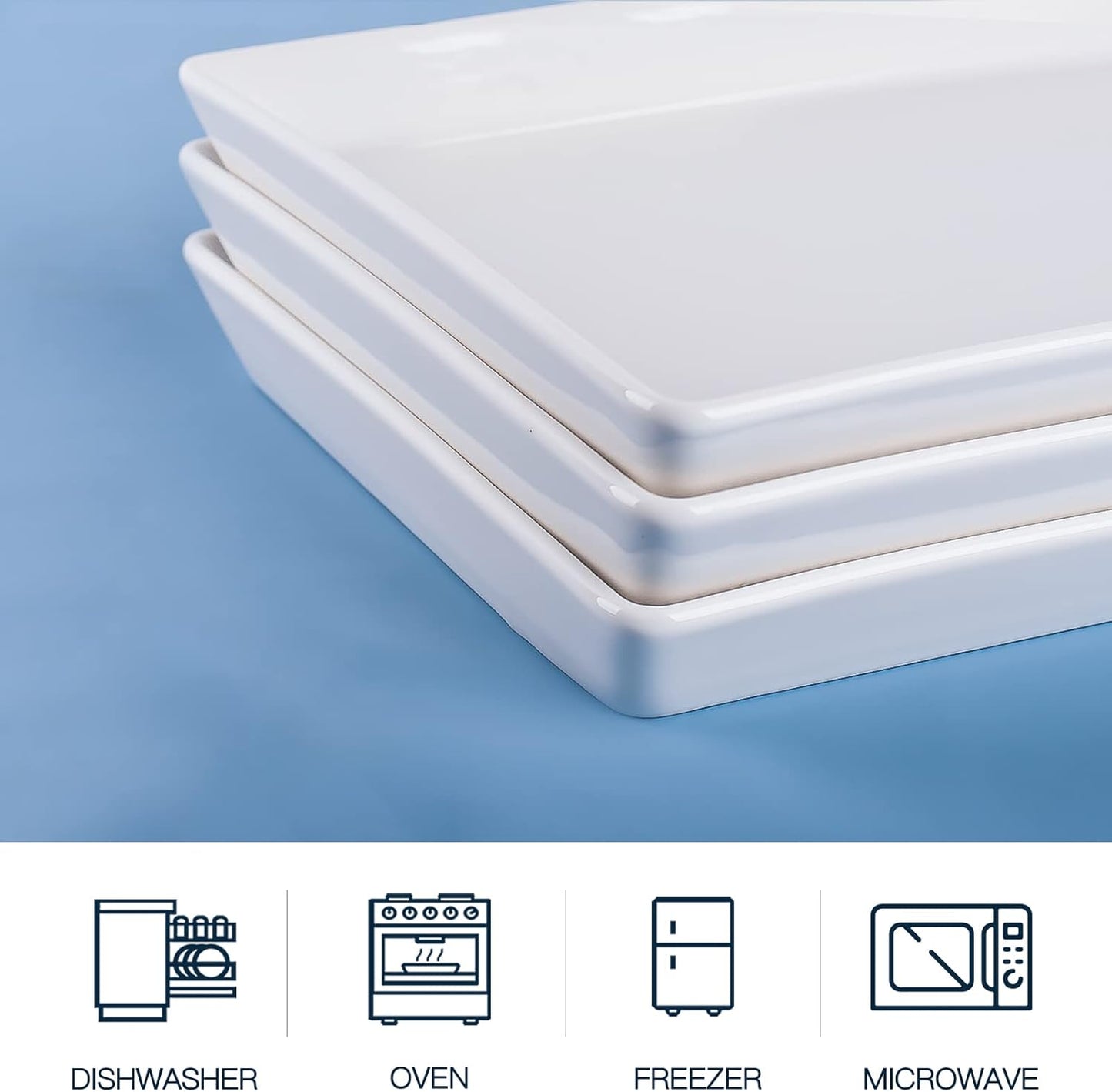 Delling Large Serving Platter, 16" x 9.5" Large Serving Tray, White Rectangular Porcelain Platters for Serving Food, Serving Trays for Party, Entertaining, Appetizer, Charcuterie, Snack - Set of 3