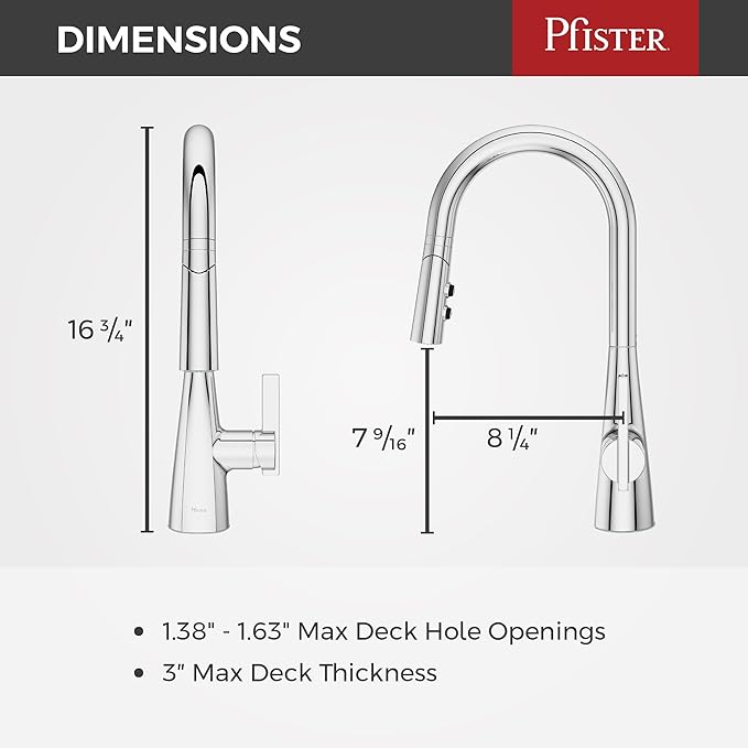 Pfister Exemplar Kitchen Faucet with Pull Down Sprayer, Single Handle, High Arc, NSF Certified, Polished Chrome Finish, F5297EPC