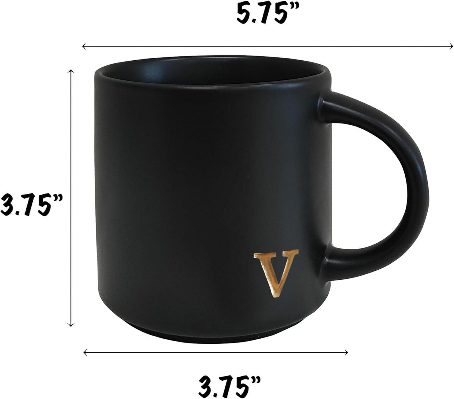 COLLECTIVE HOME - Black Monogram Ceramic Mugs, 15 oz Golden Initial Coffee Cups, Elegant Alphabet Tea Mugs, Personalized Halloween Mug with Gift Box, Perfect for Office and Home Décor (v)
