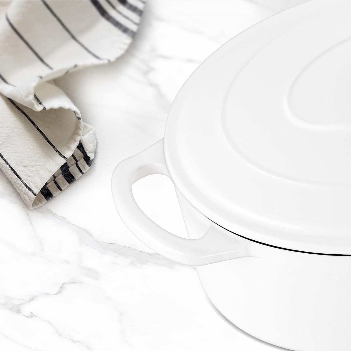 5QT Oval Dutch Oven Pot with Lid, Leonyo 5 Quart Enameled Oval Cast Iron Dutch Oven for Sourdough Bread Breaking, Heavy Duty Cookware for Braising, Stews, Roasting, White