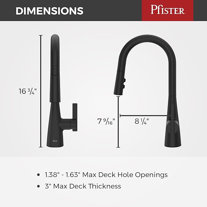 Pfister Exemplar Kitchen Faucet with Pull Down Sprayer, Single Handle, High Arc, NSF Certified, Spot Defense Matte Black Finish, F5297EPSDB