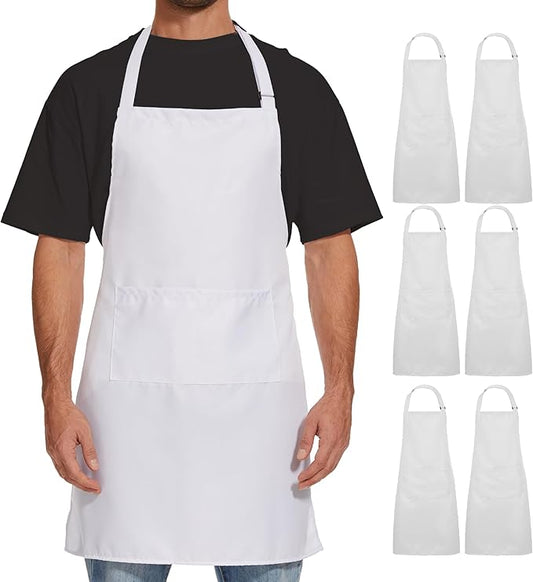 Will Well Kitchen Apron for Men and Women - 33" x 27" Oil-and-Water-Resistant with Adjustable Neck Strap and 38" Waist Ties for a Snug Fit, Lightweight with 2 Front Pockets - 6-Pack, Green