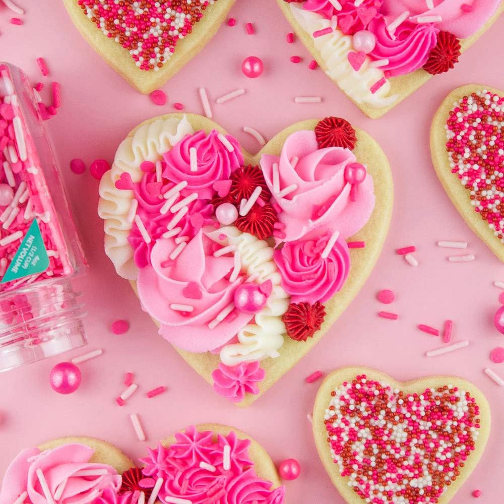 Pink Heart Sprinkles Valentine Sprinkles with Heart, Valentines Day Sprinkle for Cake Decorating Pink Edible Cake Decorations Cake for Cookie Decorating and Baking