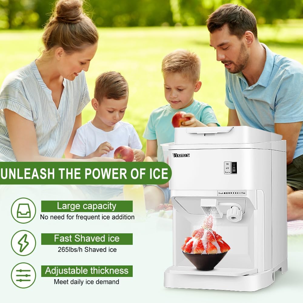 Electric Snow Cone Machine, 250W Shaved Ice Machine, Thickness Adjustable Ice Shaving Machine 265LBs/hr Rotate Speed & Strong Power for Home and Parties Events Snack Bar(2.6Qt)