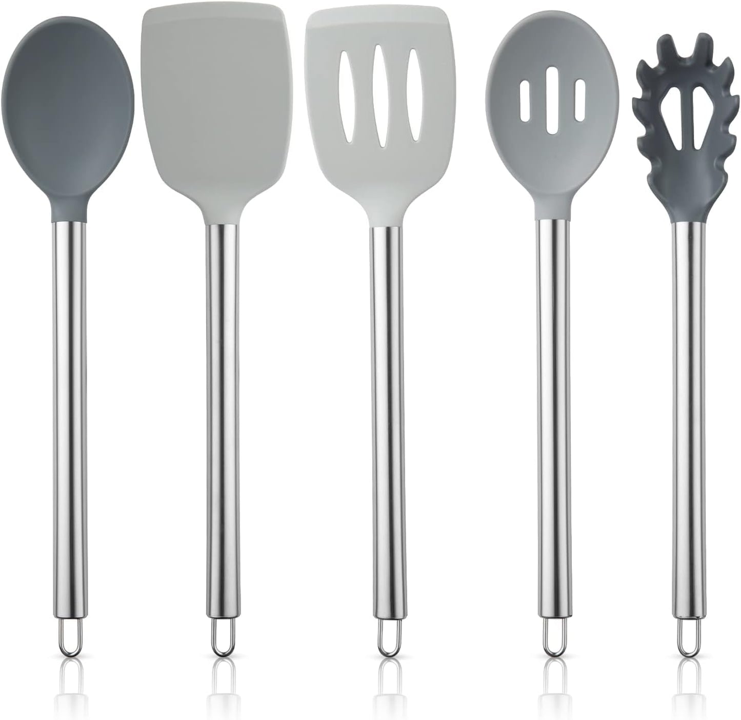 COOK WITH COLOR Silicone Cooking Utensils, Kitchen Utensil Set, Easy to Clean Silicone Kitchen Utensils, Cooking Utensils for Nonstick Cookware, Kitchen Gadgets Set, 5 Pieces, Grey Ombre