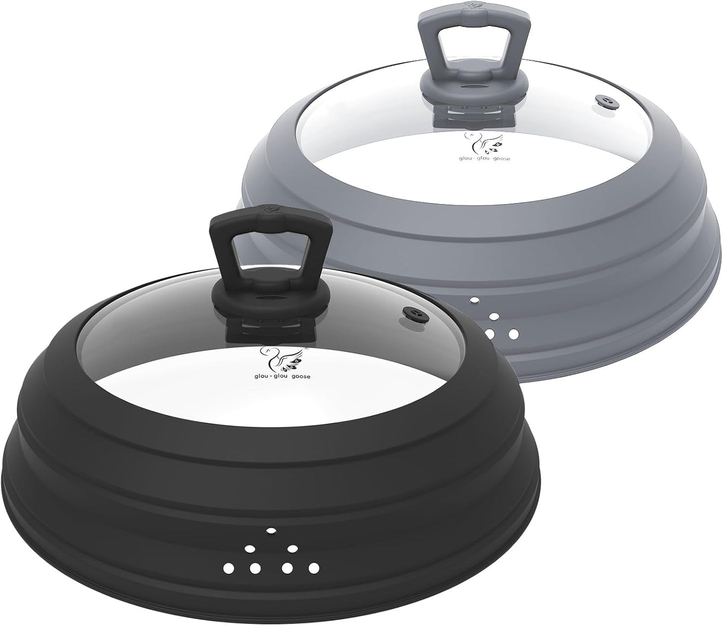 Microwave Splatter Cover Vented Glass Splatter Guard Lid with Collapsible Silicone for Food as Pot Covers 11.8 inch Large 2 Pack