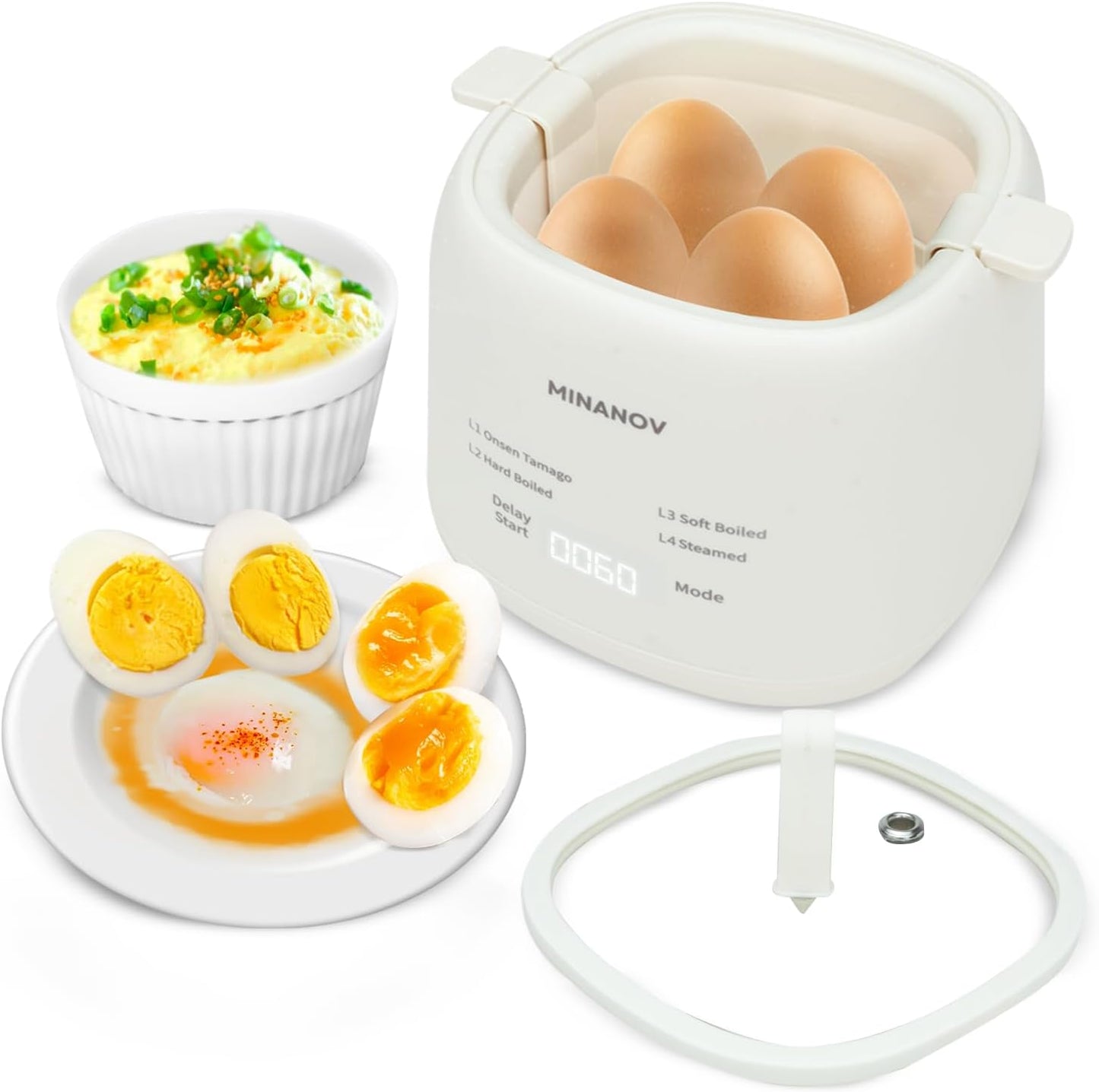Egg Maker - Electric Egg Cooker with Auto Shut Off and Alarm- Egg Maker Machine for Hard Boiled, Soft Boiled, Steamed Eggs, Onsen Tamago - Smart Egg Cooker for Home,Kitchen, RV,Camping