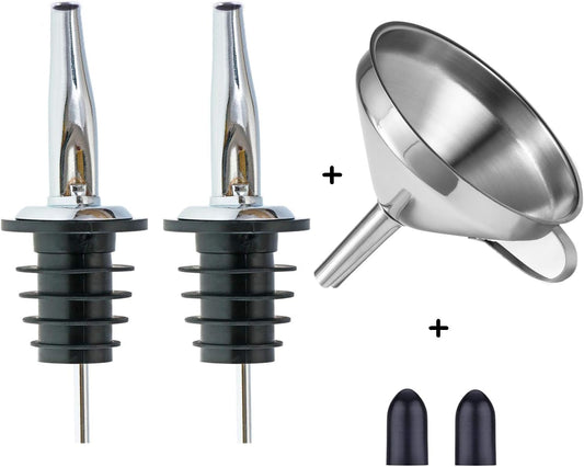 LanMa Olive Oil Pour Spout Stainless Steel Bottle Spout for Pours Liquor Vinegar Syrup or Oils with Stainless Steel Funnels (2pcs)