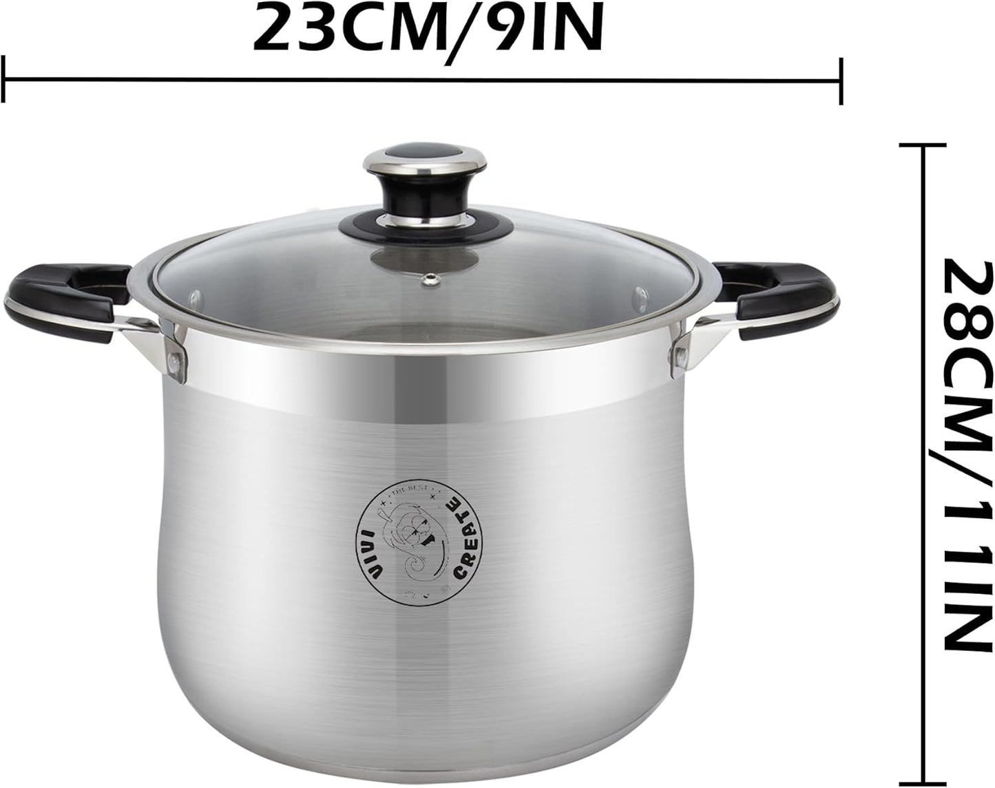 Vivicreate Stainless Steel Stock Pot with Lid for Induction Cooking Boiling Pasta Stew Soup Large Capacity Cookware with Handles for Kitchen Spaghetti Olla Olla de Acero Inoxidable (14.5 QT)