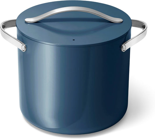Caraway Stock Pot - 12 Qt Ceramic Coated With Lid - Free From Forever Chemicals - Large for Bigger Batches - Navy