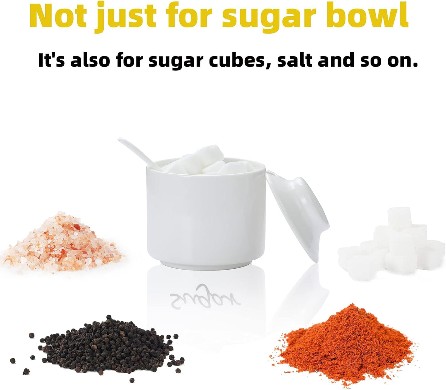 ONTUBE Ceramic Sugar Bowl with Lid and Spoon,Porcelain Seasoning Box Salt Bowl,8oz White