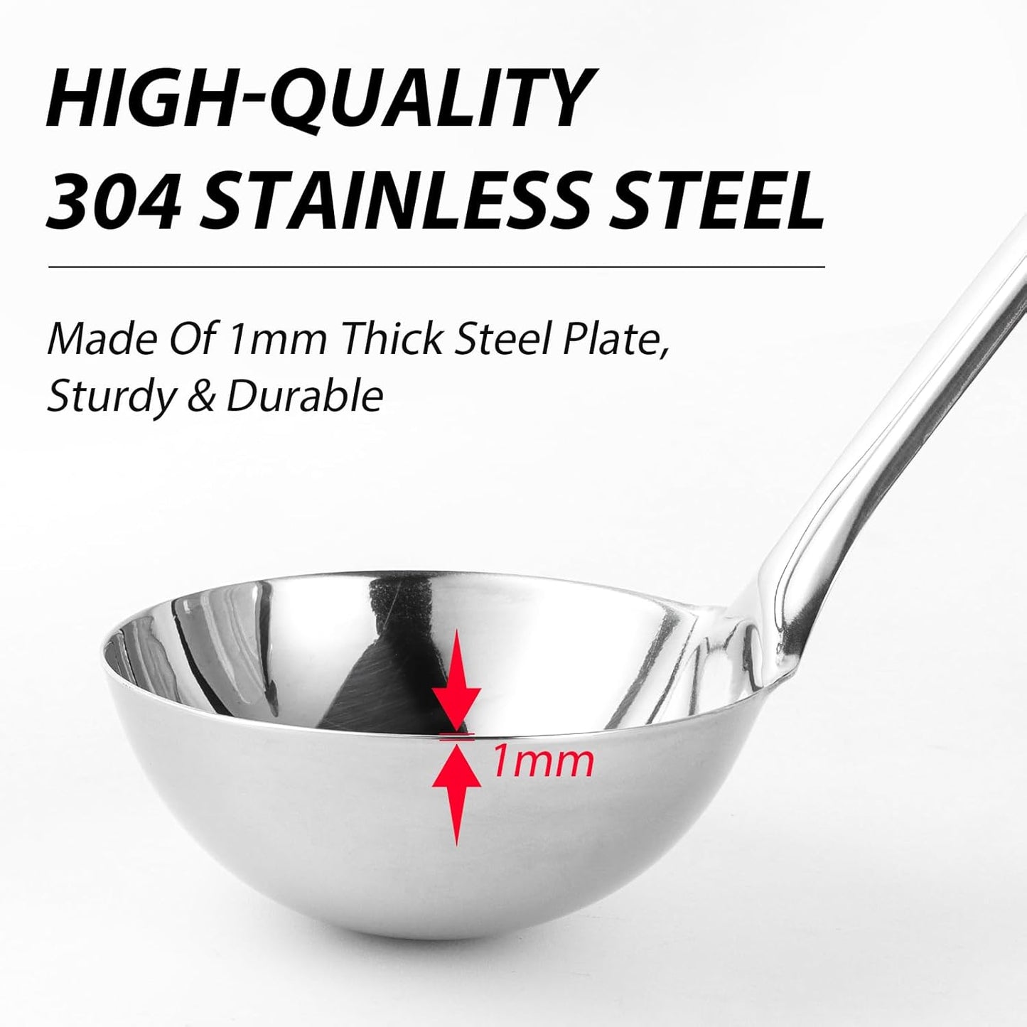 Soup Ladle, 13.9 inch Large Ladle Serving Spoons, 4 oz Stainless Steel Ladle with Heat-proof Handle, Comfortable Grip Design, Durable Construction, Silver, KLB-ASB-124