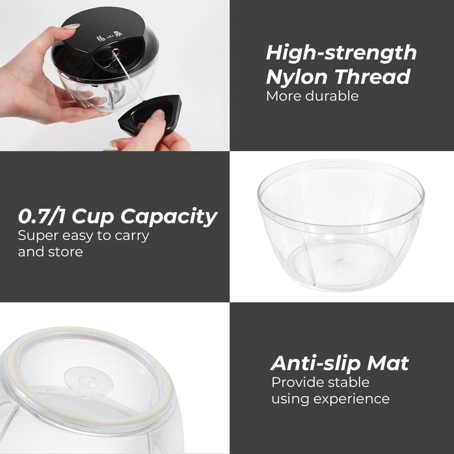 ZHANG XIAO QUAN SINCE 1628 Manual Vegetable Chopper, Hand Pull String Vegetable Garlic Mincer Onion Cutter for Veggie, Peppers, Tomatoes, Ginger, Fruits, Nuts, 2.2 Cup(550ml) Small Food Chopper