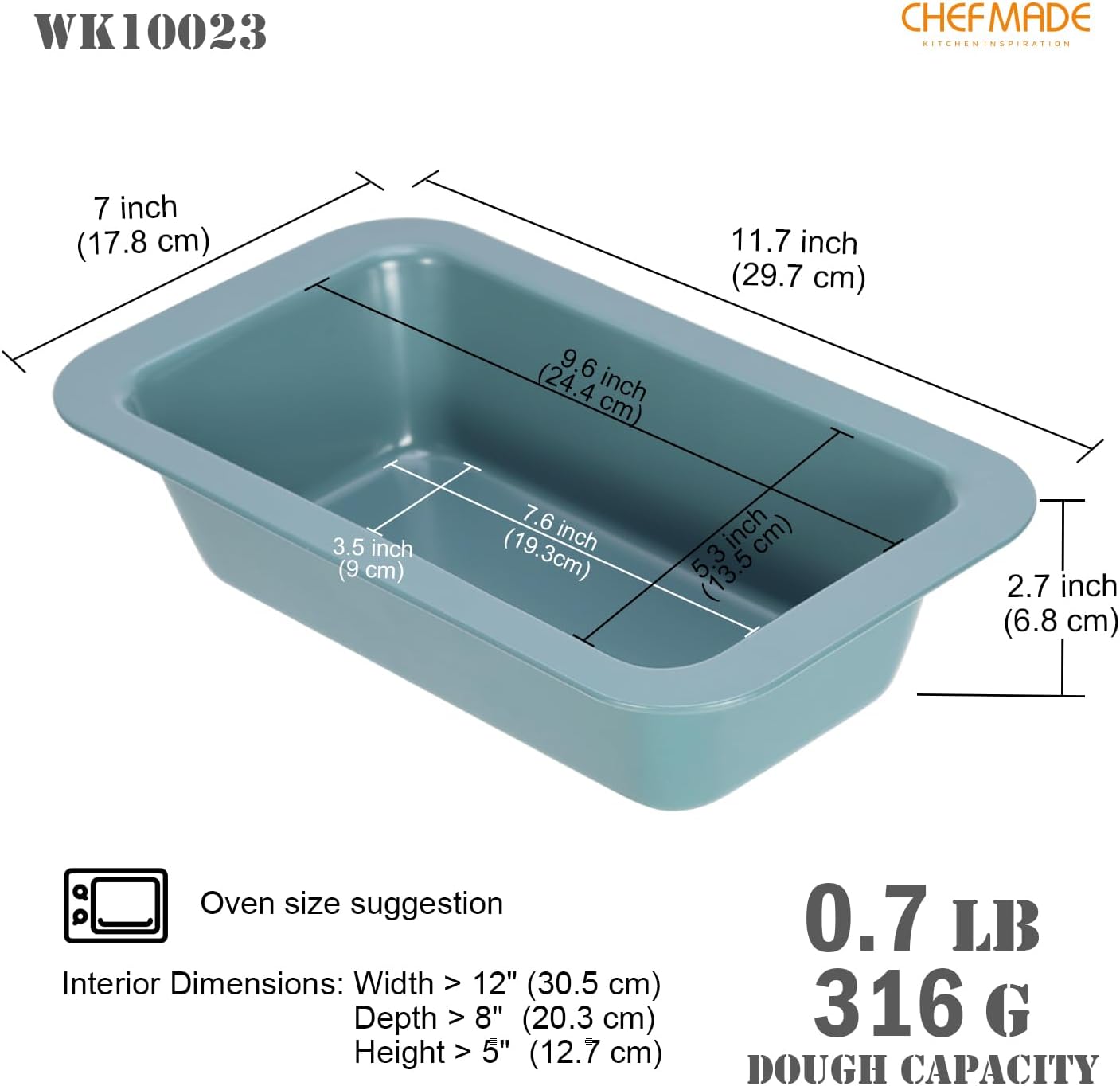 CHEFMADE Bread Loaf Pan, 9.6" x 5.3" Nonstick Meatloaf Pan, Bakeware for Oven Baking，Homemade Bread （Green）