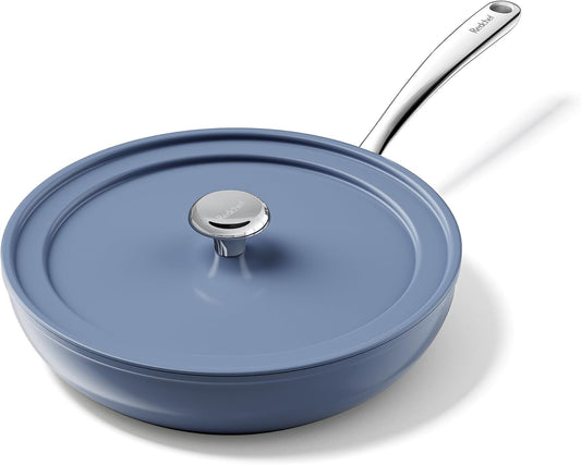 Redchef Ceramic Deep Saute Pan with Lid, Large Jumbo Cooker, 11 Inch Frying Pans Nonstick with Stay Cool Handle, Non Toxic Cooking Skillet, Kitchen, Induction Dishwasher Safe, PFOA & PFAS Free(Blue)