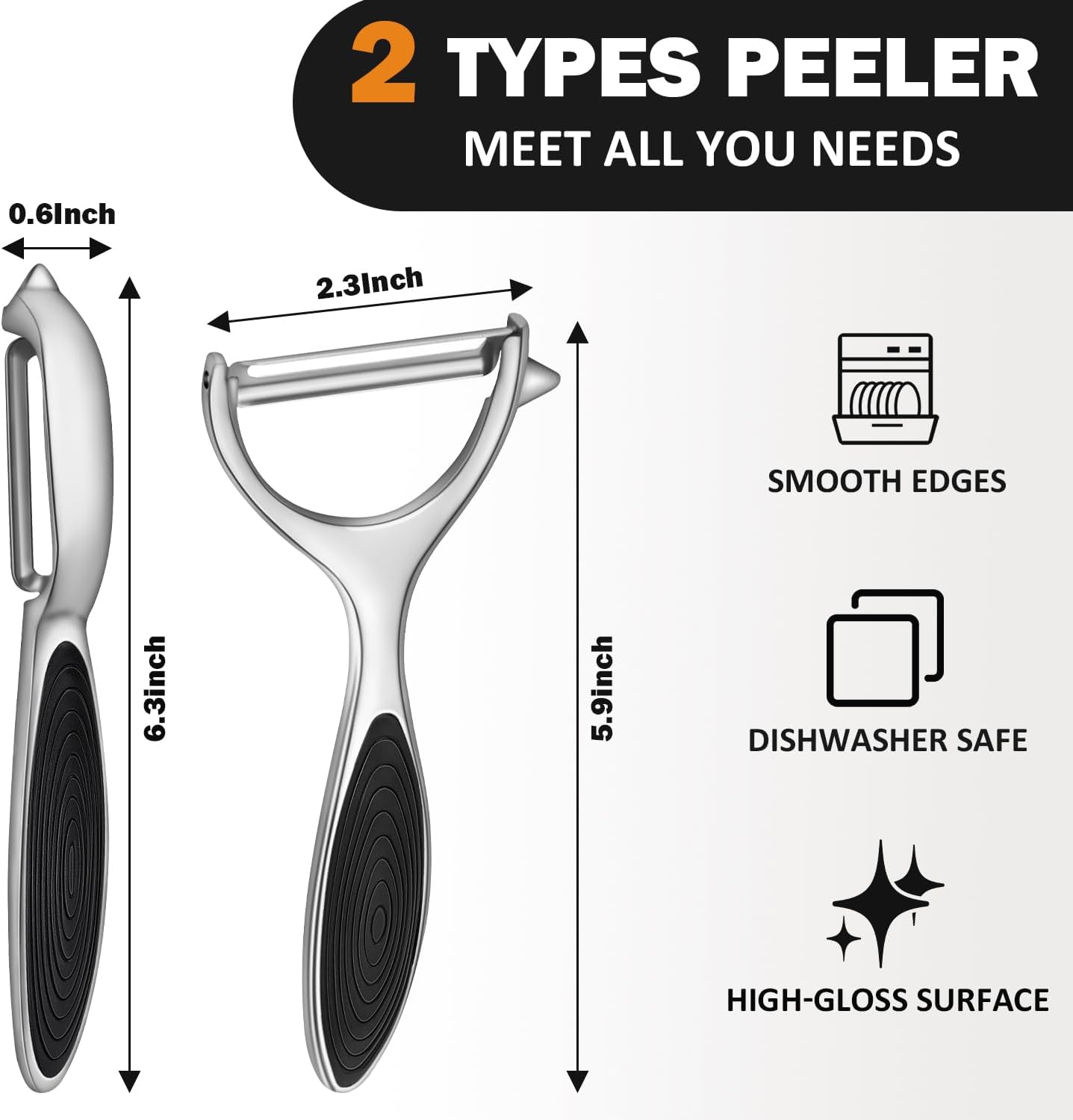 TACGEA Vegetable Peeler for Kitchen, Potato Peelers for Fruit Straight Blade, Durable Non-Slip Handle, Set of 2