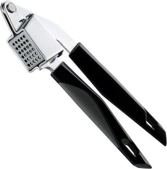 Garlic Press Stainless Steel, Professional Manual Garlic Mincer Garlic Crusher for Kitchen Use, Easy to Squeeze and Clean, Rust Proof and Dishwasher Safe, 8.26-Inch, Black