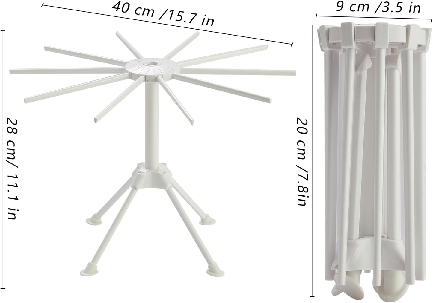 2 Pack Foldable Pasta Drying Rack, Homemade Fresh Spaghetti Stand Collapsible Dryer Noodle Hanger for Kitchen with 10 Arms, White