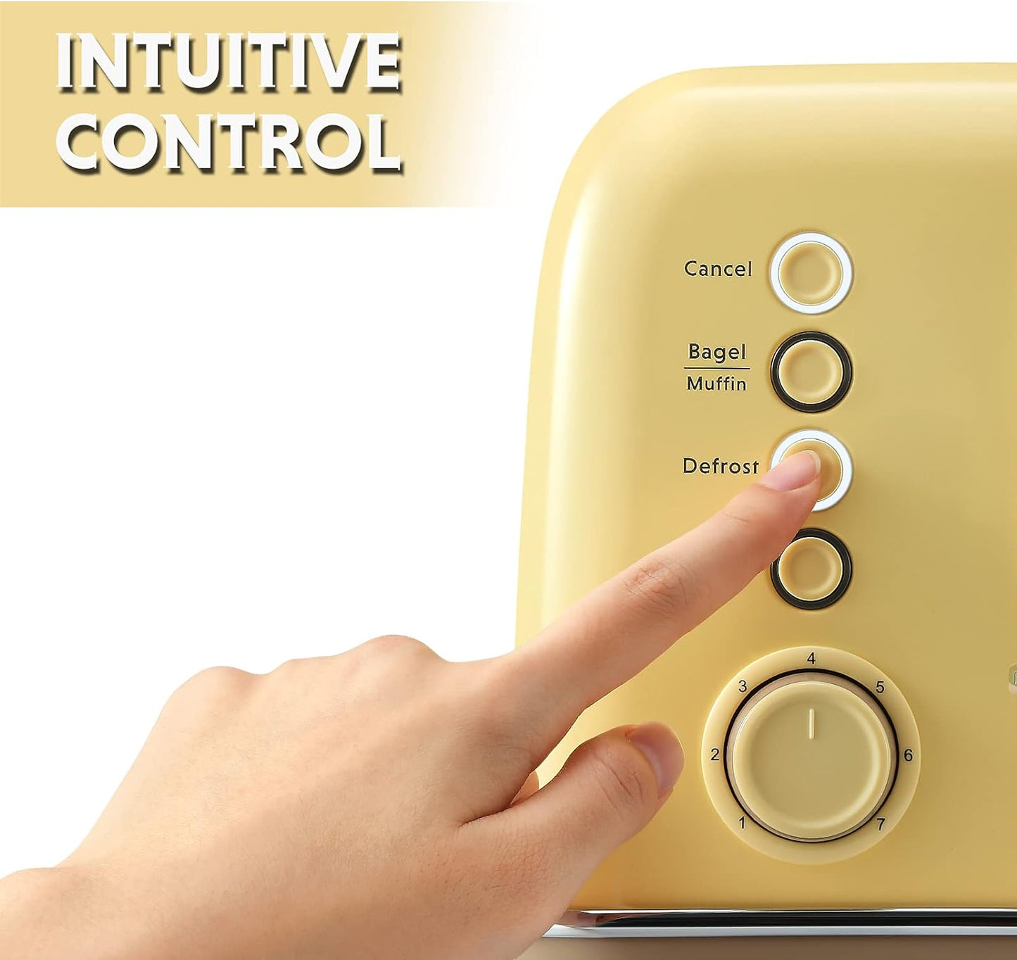 BUYDEEM DT620 2-Slice Toaster, Extra Wide Slots, Retro Stainless Steel with High Lift Lever, Bagel and Muffin Function, Removal Crumb Tray, 7-Shade Settings,Mellow Yellow