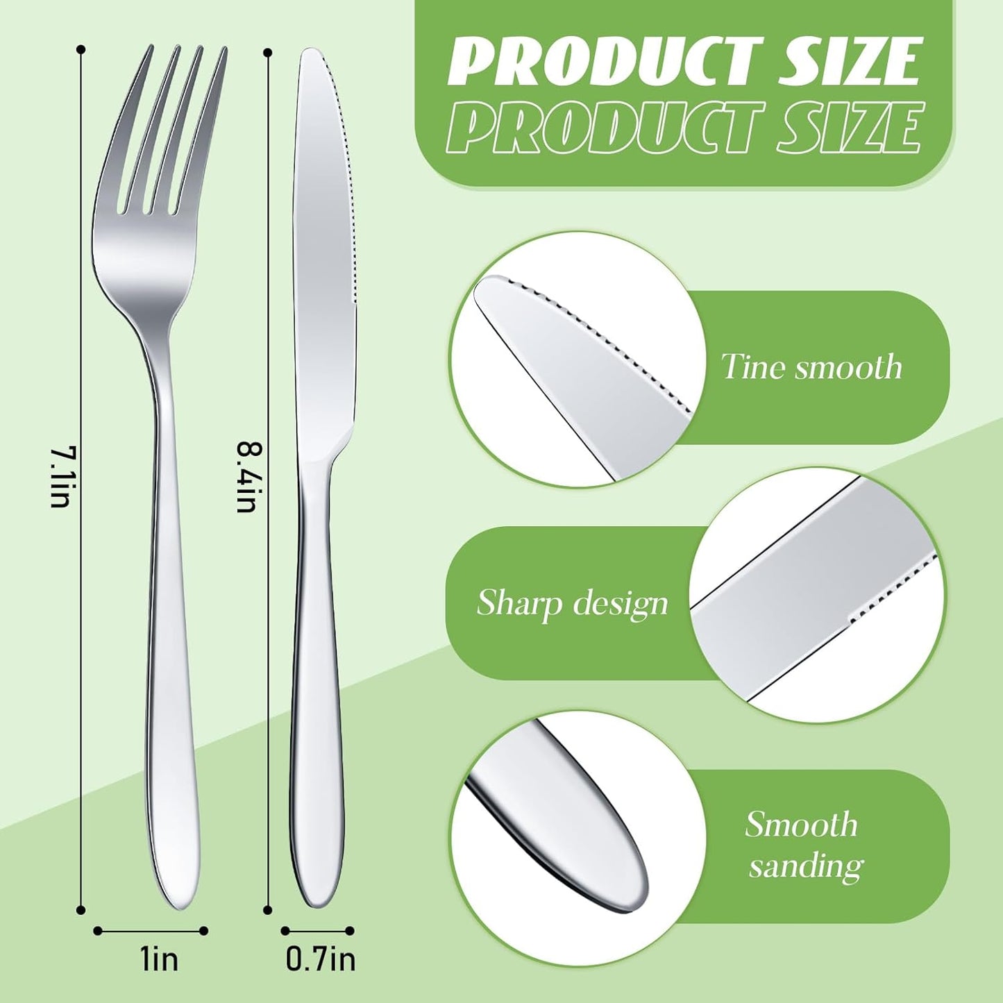 Nuenen 50 Pieces Stainless Steel Forks Silverware Set Dinner Forks and Knives Flatware Tableware Cutlery Set for Kitchen Restaurant(7.1 x 1 Inch, 8.4 x 0.7 Inch,Silver)