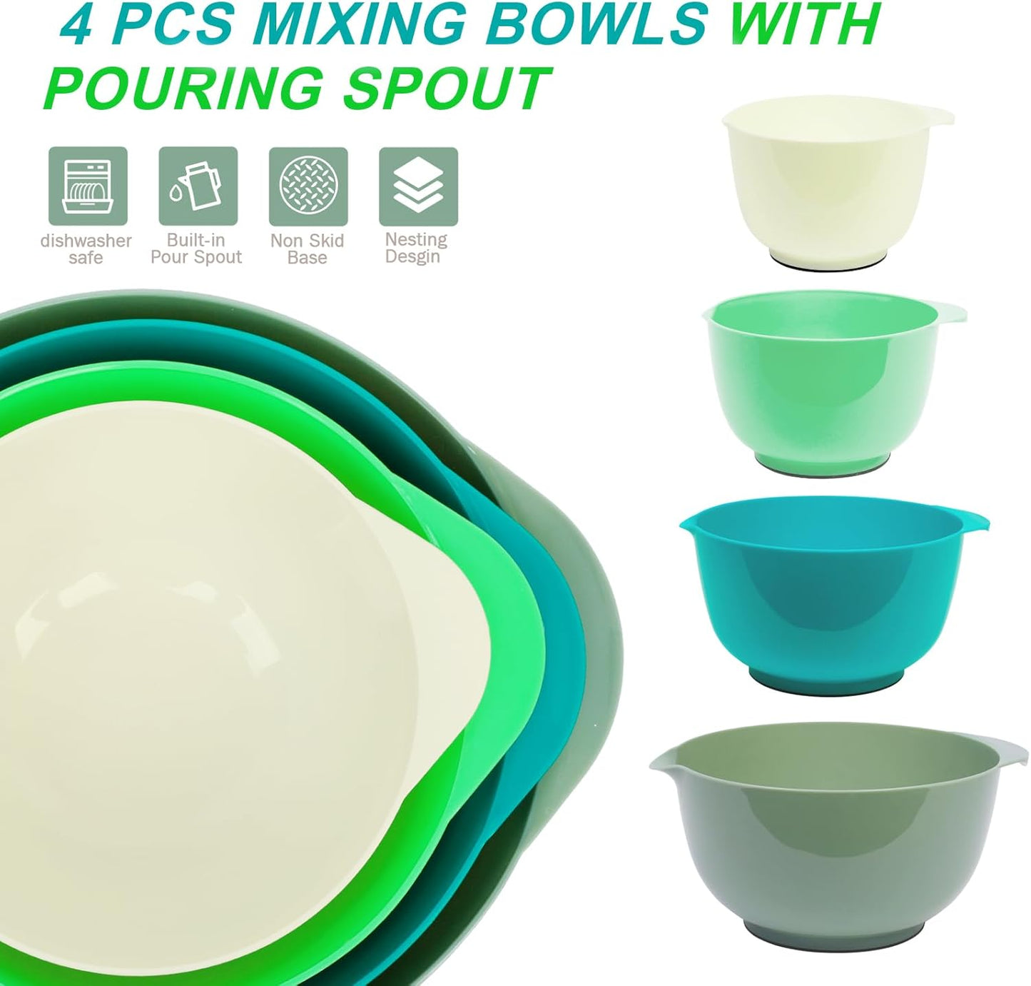 BoxedHome Classic Mixing Bowl Set, BPA Free Plastic, Microwave and Dishwasher Safe, 4.5 quarts (Army Green)