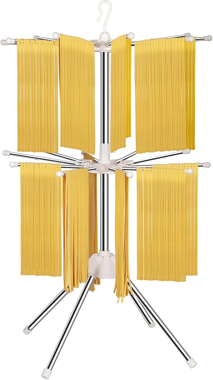 Pasta Drying Rack, Large Pasta Rack with 20 Arms, Pasta Drying Rack Collapsible for Homemade Fresh Spaghetti