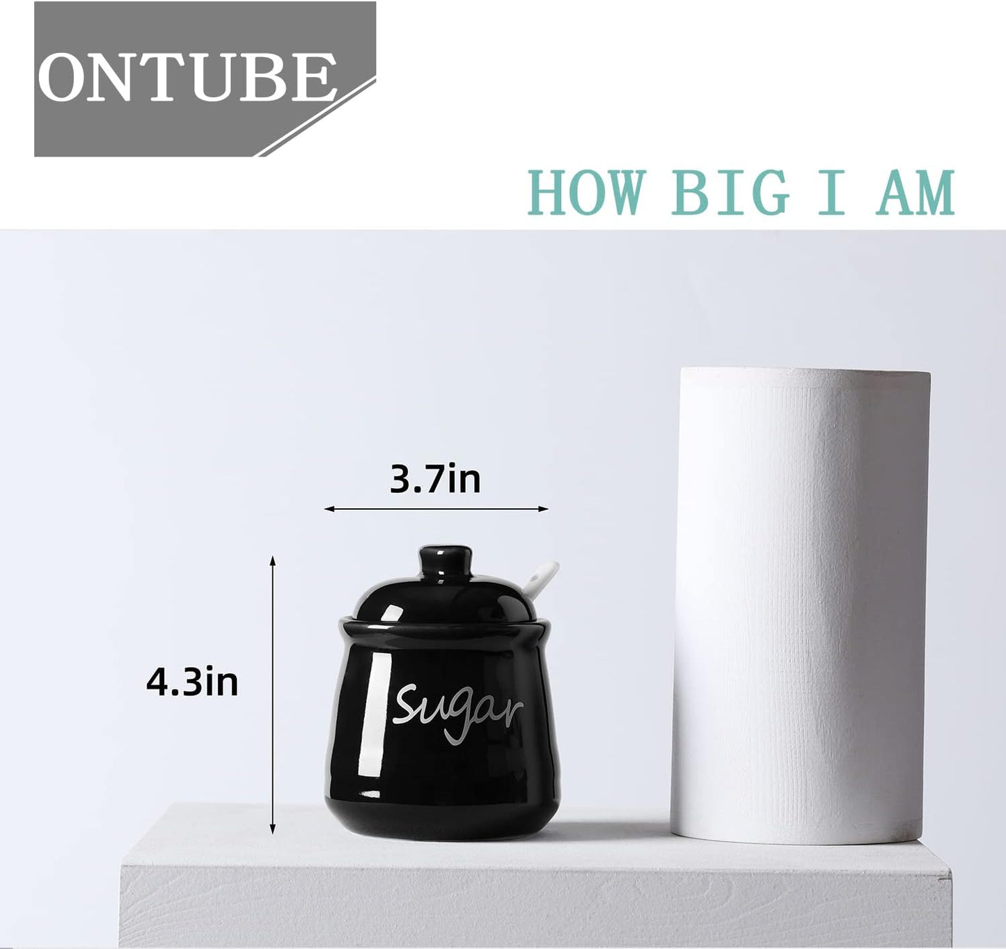 ONTUBE Ceramic Sugar Bowl with Lid and Spoon 12oz (Black)