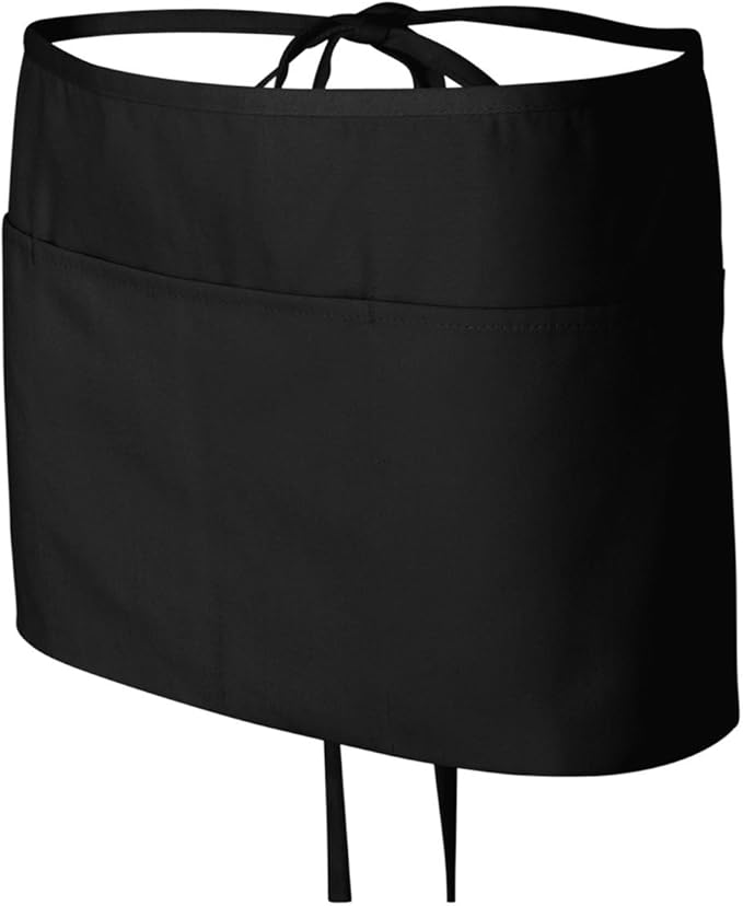 12 Pack - Black Server Waist Aprons with 3 Pockets, Waitress Half Apron