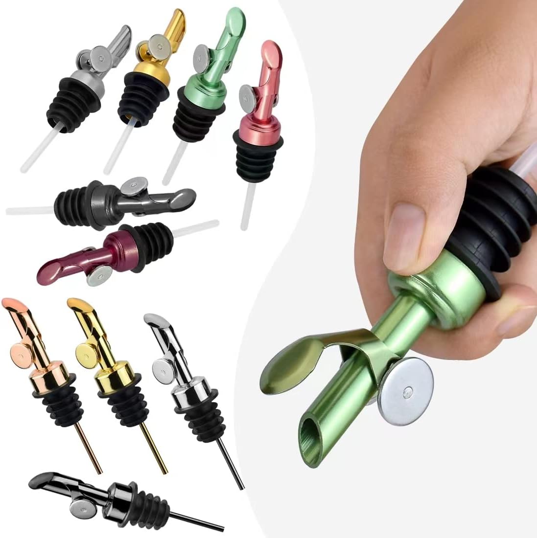 MEETSWEET Olive oil dispenser nozzle, stainless steel automatic opening and closing nozzle, leak proof, suitable for olive oil, vinegar, wine, and other liquid bottles (green 2 pcs)