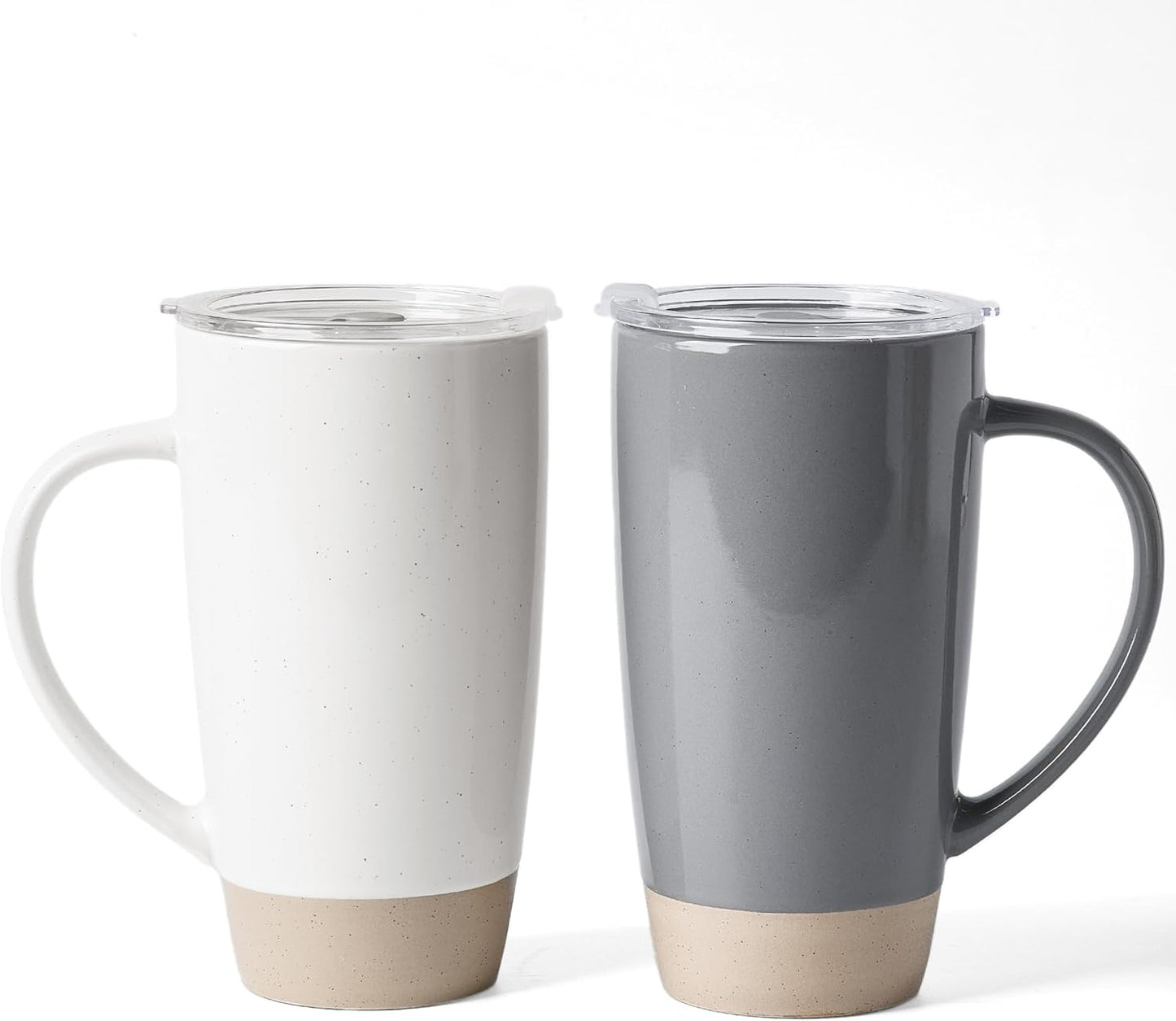 famiware Milkyway Coffee Mugs, 20oz Large Coffee Mug, Ceramic Mug Set of 2 with Lid, Cup Set with Handle for Latte, Tea, Cocoa, Milk, Home & Office, White and Dark Gray