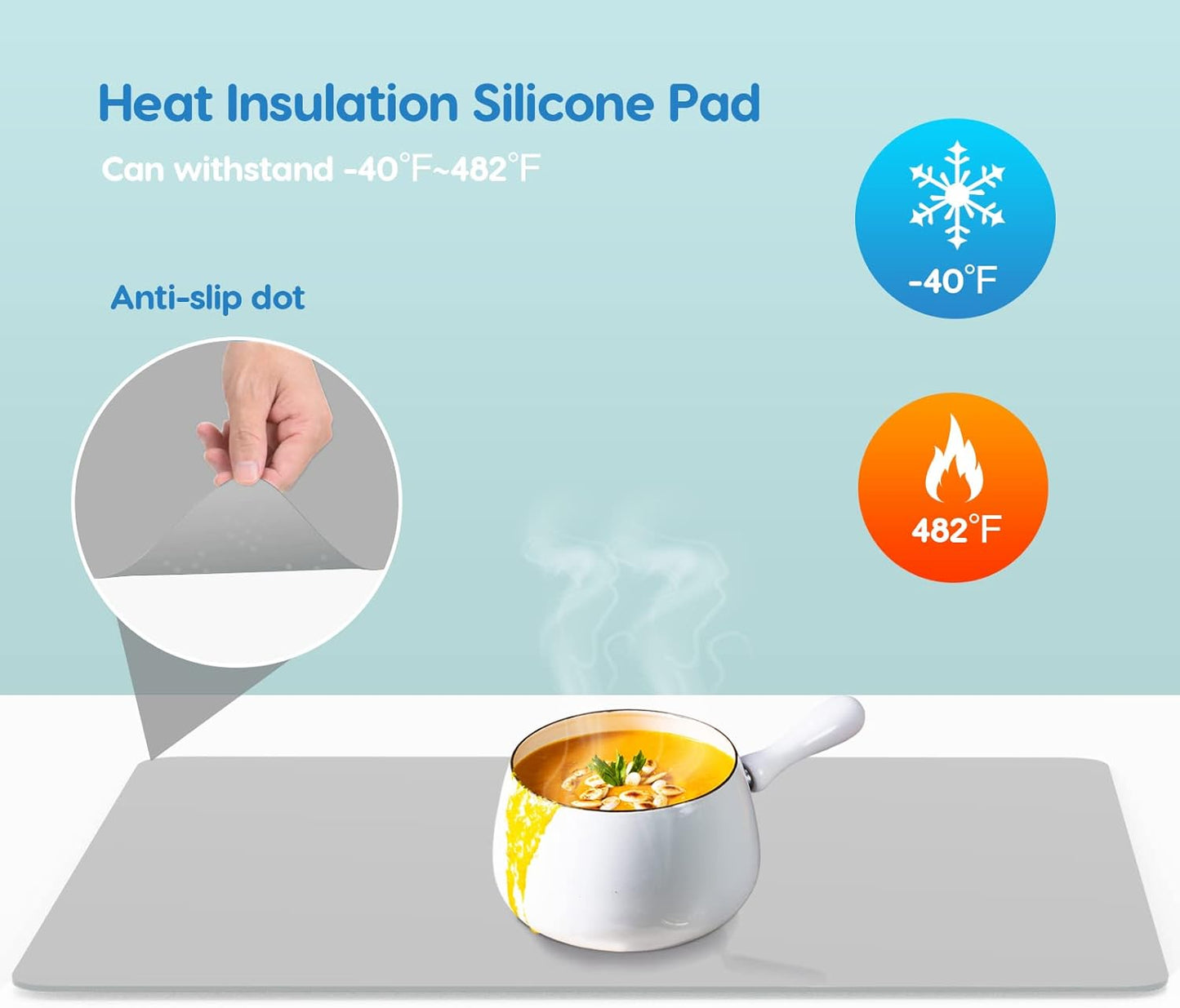 AECHY Extra Large Silicone Mat 35.3"x23.5"x0.08", Multipurpose Silicone Mat Thick Heat Resistant Mat Shipped Rolled Up Kitchen Counter Mat Waterproof Silicone Mats for Kitchen Counter Light Gray