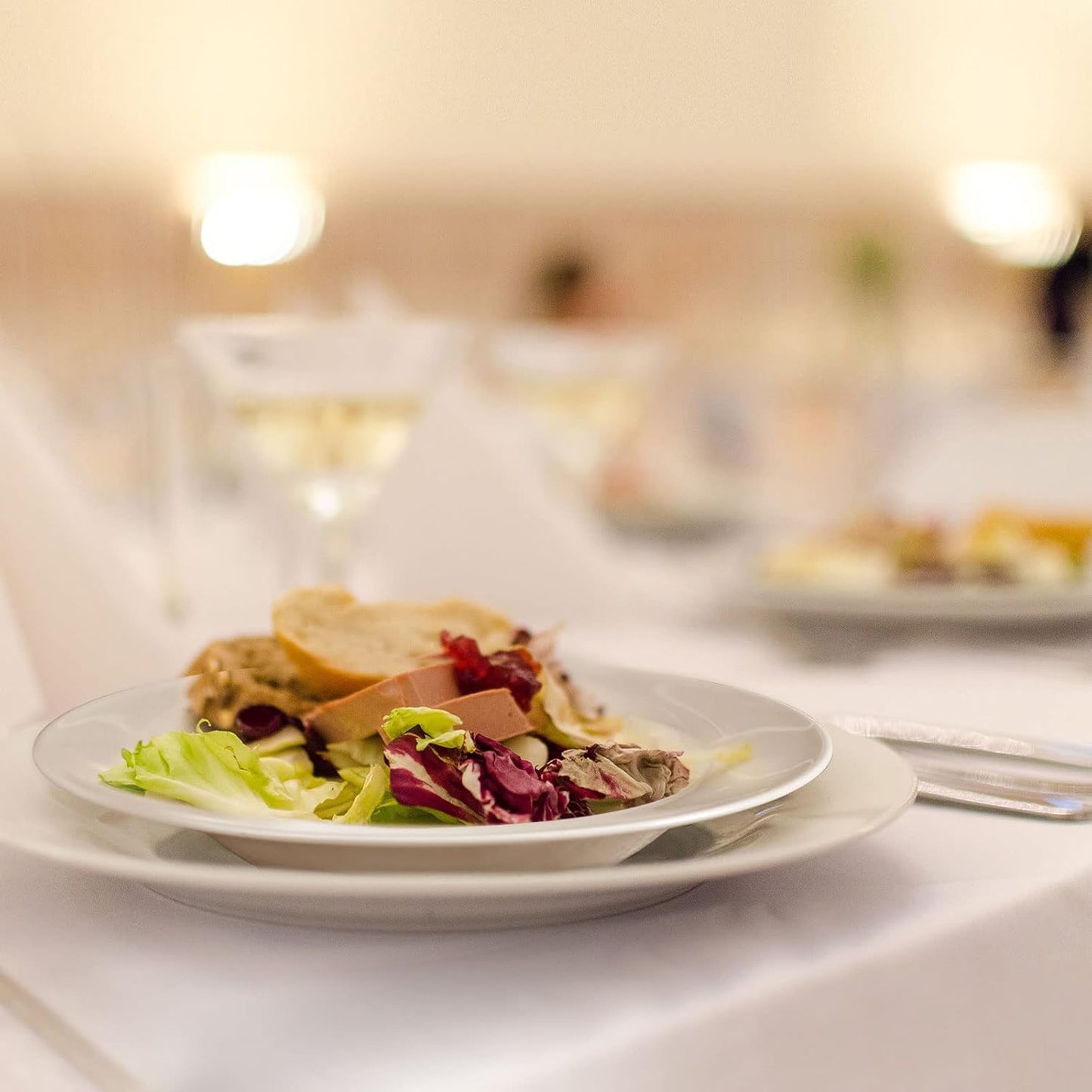 Artena 8 Ounces Pasta Bowls Set of 4, 8.5 inch Soup Bowls, Advanced Porcelain Salad Bowl, Wide Rim Pasta Plates, Shallow Bowls for Kitchen, Rimmed White Plates and Bowls Set, Microwave Oven Safe