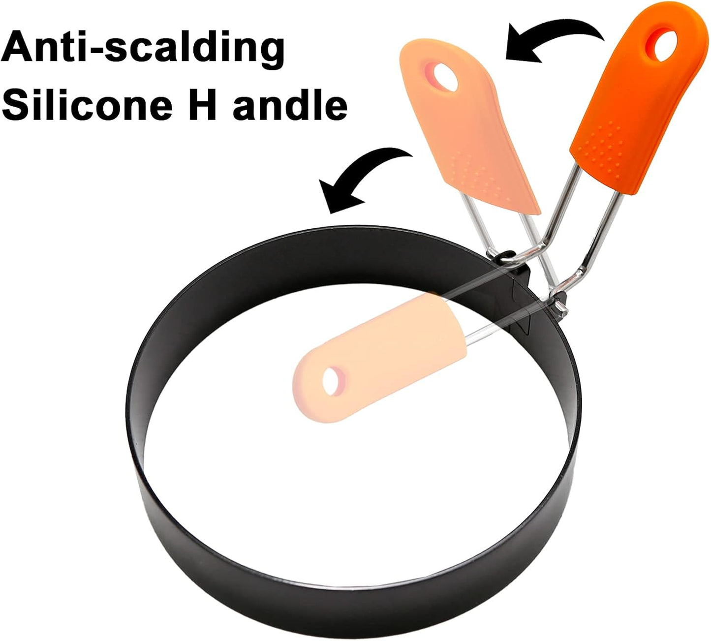 6Pcs Egg Ring Pancake Ring Stainless Steel Omelet Molds Set, Pancake Shapers with Silicone Handle for Breakfast Used to Make Pancakes, Sandwiches, Burgers (Round Style,4 Inch, 6 Inch, 8 Inch)