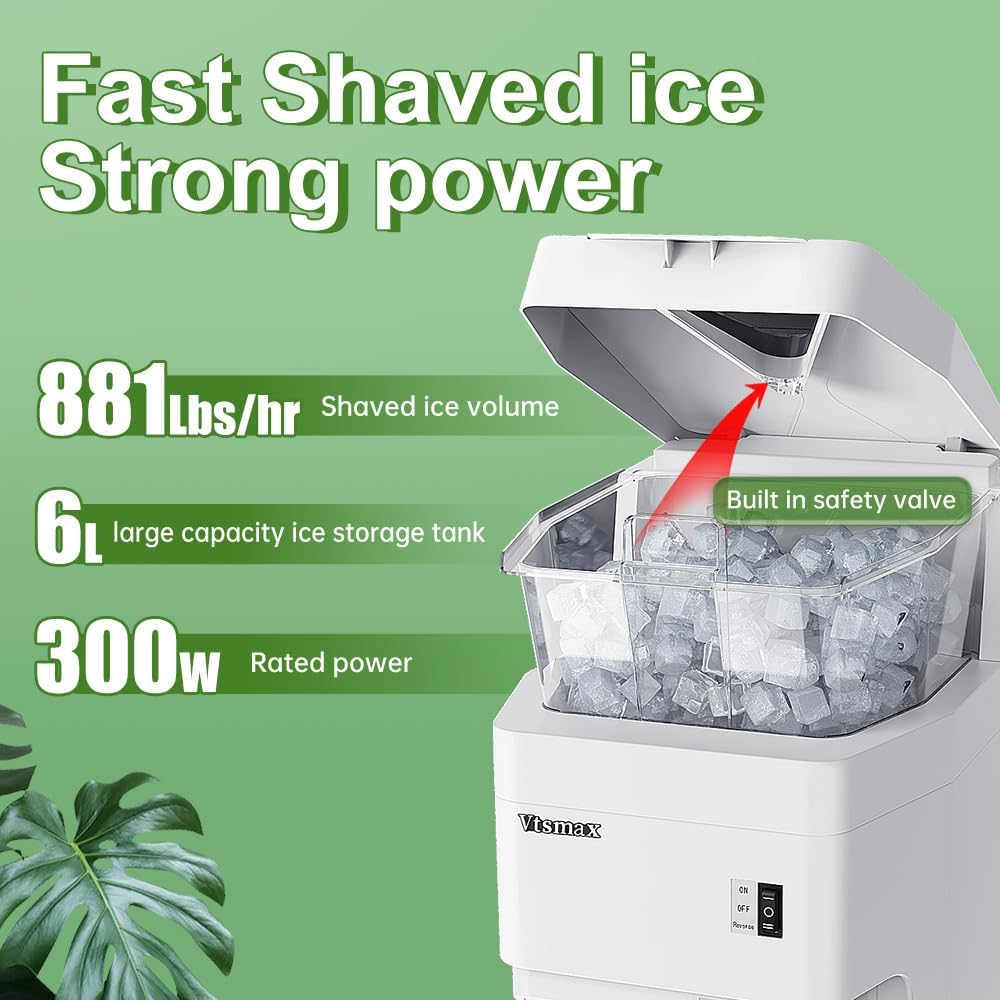 Electric Snow Cone Machine, 300W Ice Shaver Machine, Thickness Adjustable Ice Shaving Machine 881LBs/hr Rotate Speed & Strong Power for Home and Parties Events Snack Bar (6.9Qt)