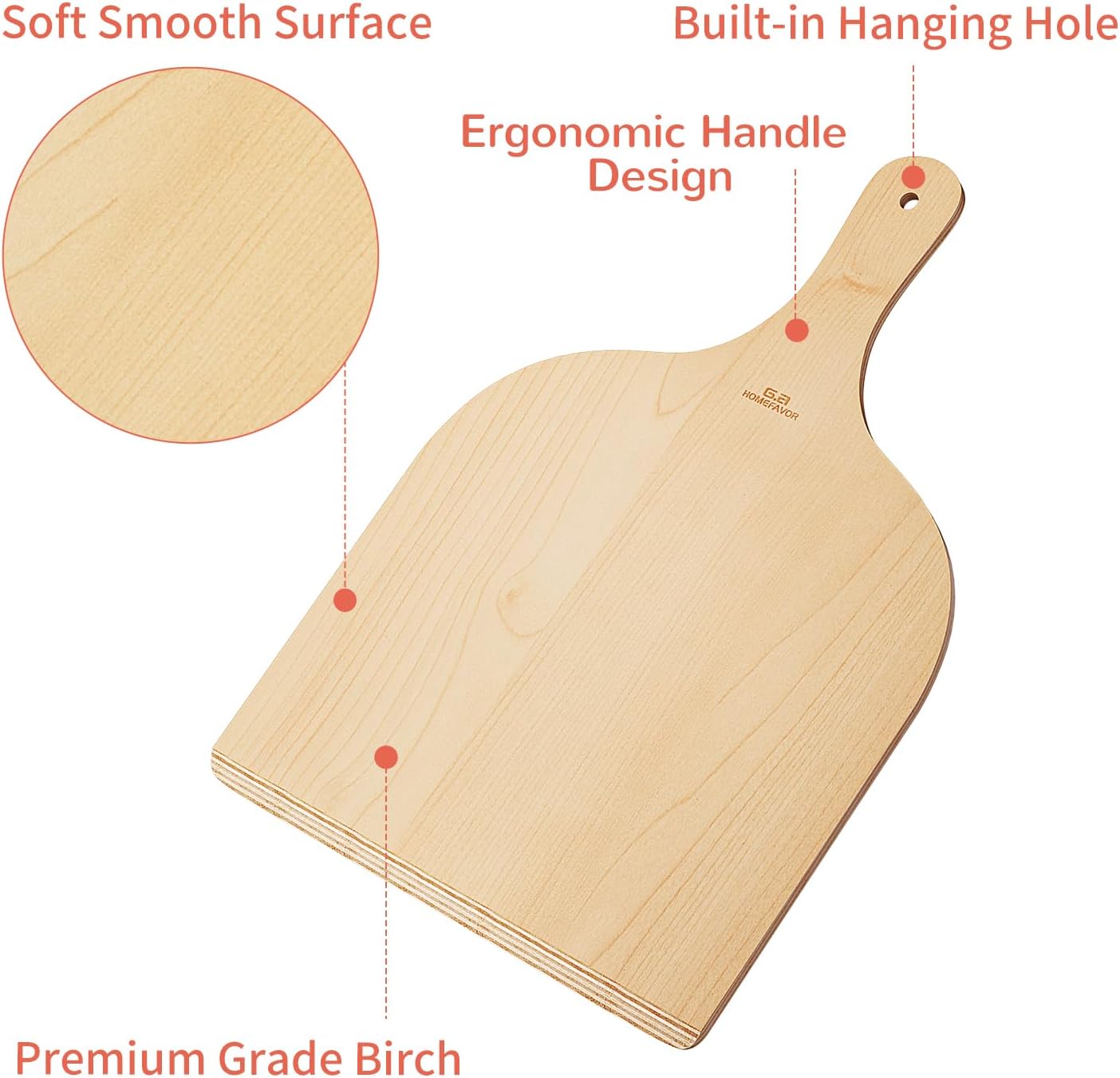 G.a HOMEFAVOR 2 Pack Wooden Pizza Peel - Pizza Paddle Spatula 12 inch with Wood Handle, Oven Accessory for Pizza Making, Large Cutting Board for Transferring Pizza