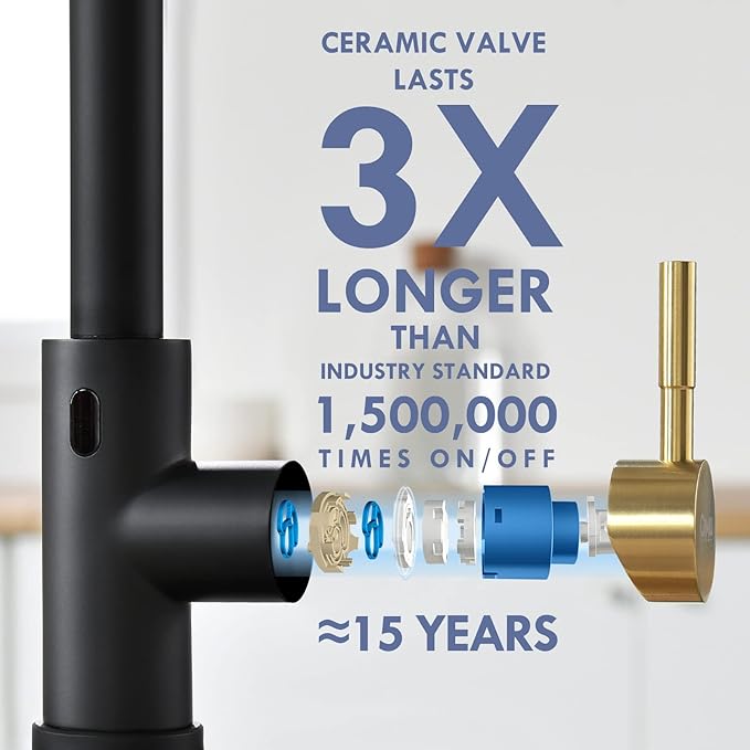 GIMILI Black and Gold Touchless Kitchen Faucet with Pull Down Sprayer, Motion Sensor Smart Hands-Free Activated Single Hole Spring Faucet for Kitchen Sink, Matte Black&Brushed Gold
