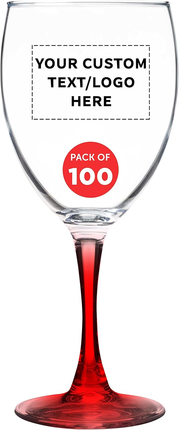 Custom Nuance Wine Glasses by ARC 10.5 oz. Set of 100, Personalized Bulk Pack - Restaurant Glassware, Perfect for Red Wine, White Wine, Cocktails - Red