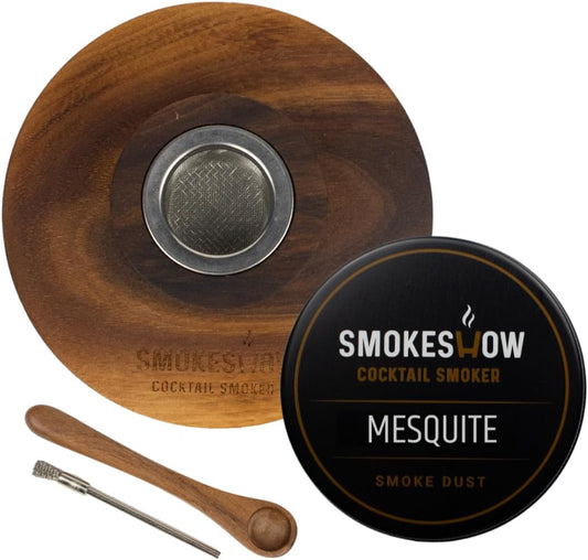 Premium Walnut Wood Cocktail Smoker with One 4 oz Tin of Wood Chips. Great for Whiskey & Old Fashion. Coated in Safe Food Natural Beeswax, Non-toxic Top by Smokeshow (Mesquite)