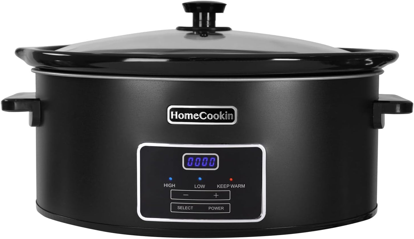 HOMECOOKIN 8 Quart Programmable Slow Cooker, Kitchen Appliances, Perfect Kitchen Small Appliance for Family Dinners, Black Stainless Steel