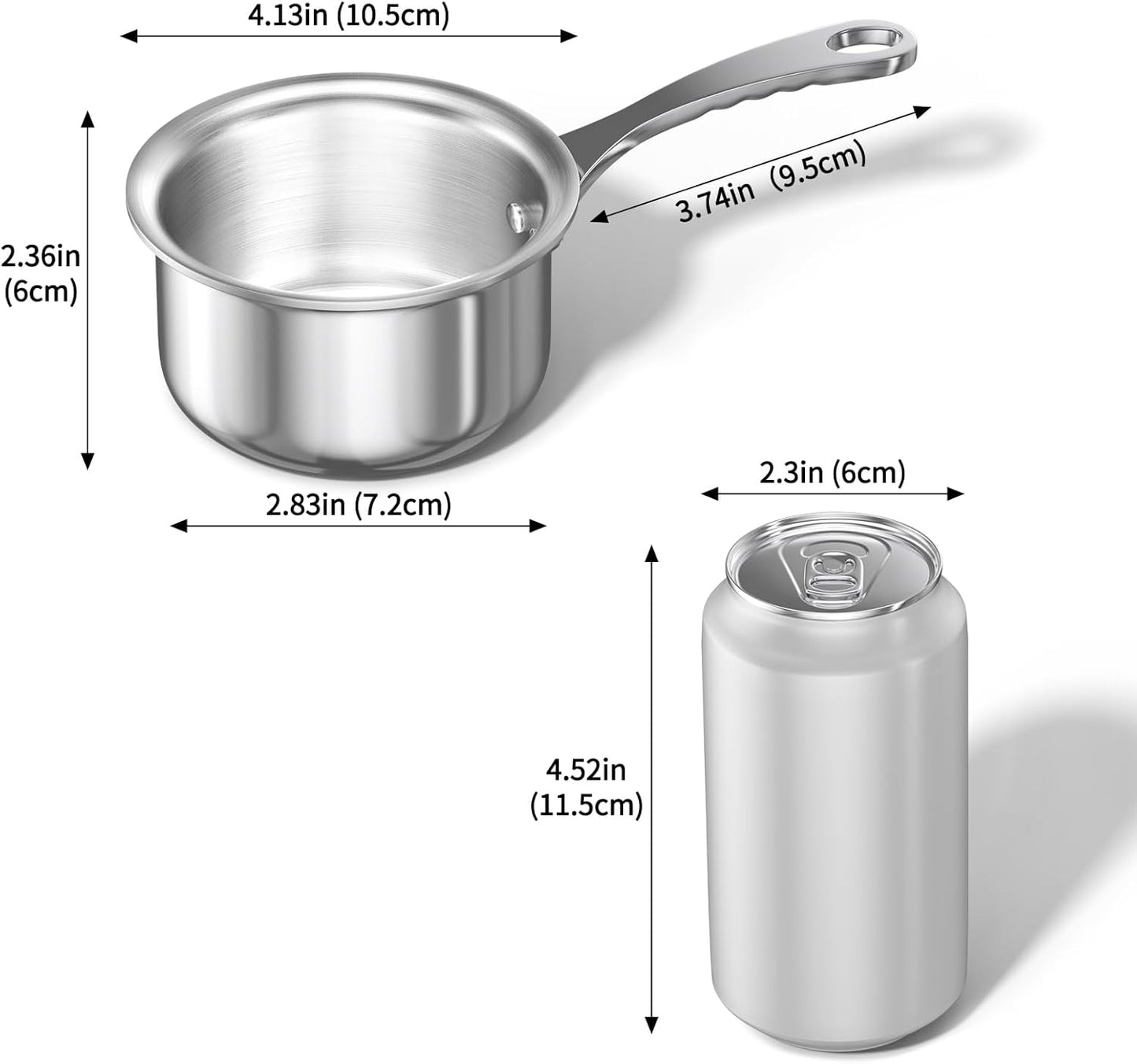 Macevia Mini Sauce Pan with Lid,Stainless Steel Butter Warmer Small Pot, For All Stoves Multipurpose Use for Home Kitchen or Restaurant (10.8oz/320ml) - Silver