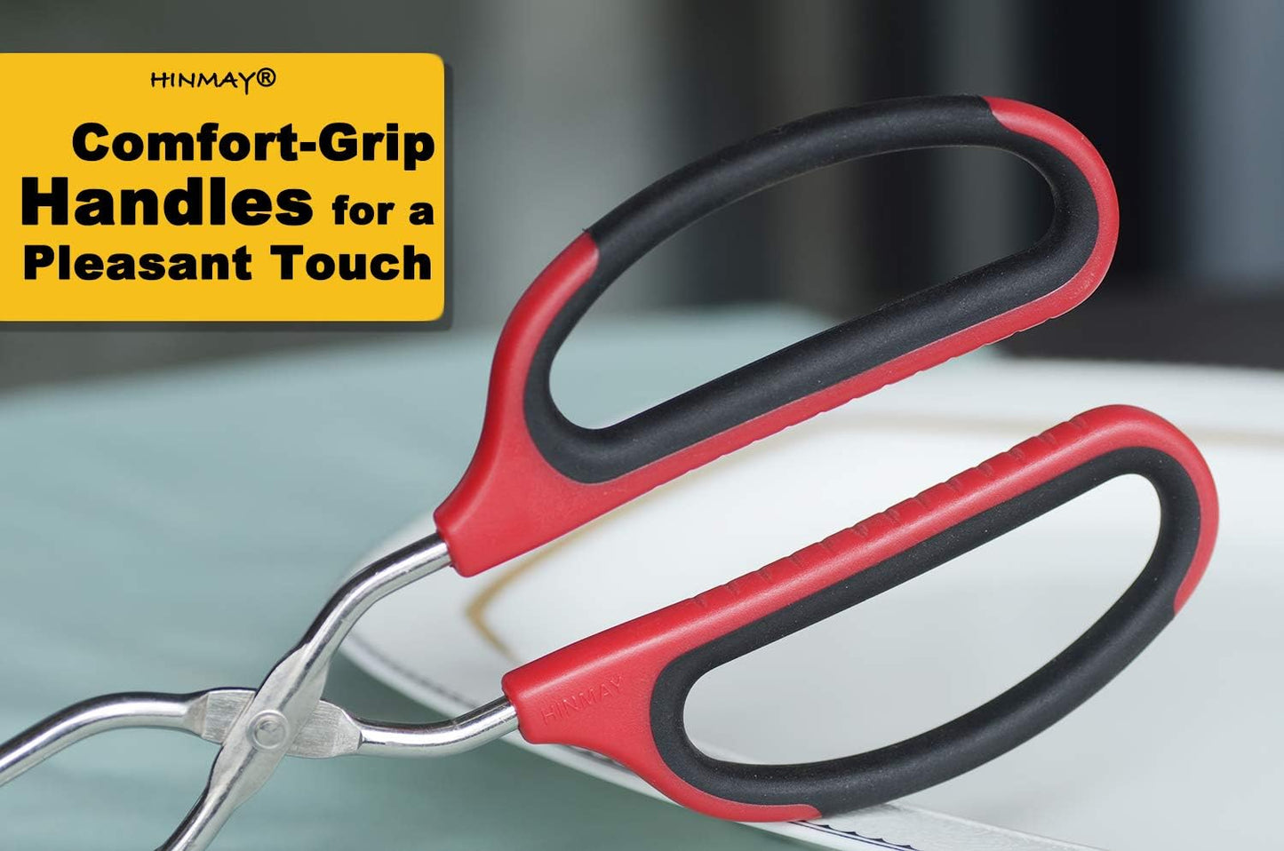 Stainless Steel Scissor Tongs with Comfort-Grip Handle 10-Inch, Set of 2