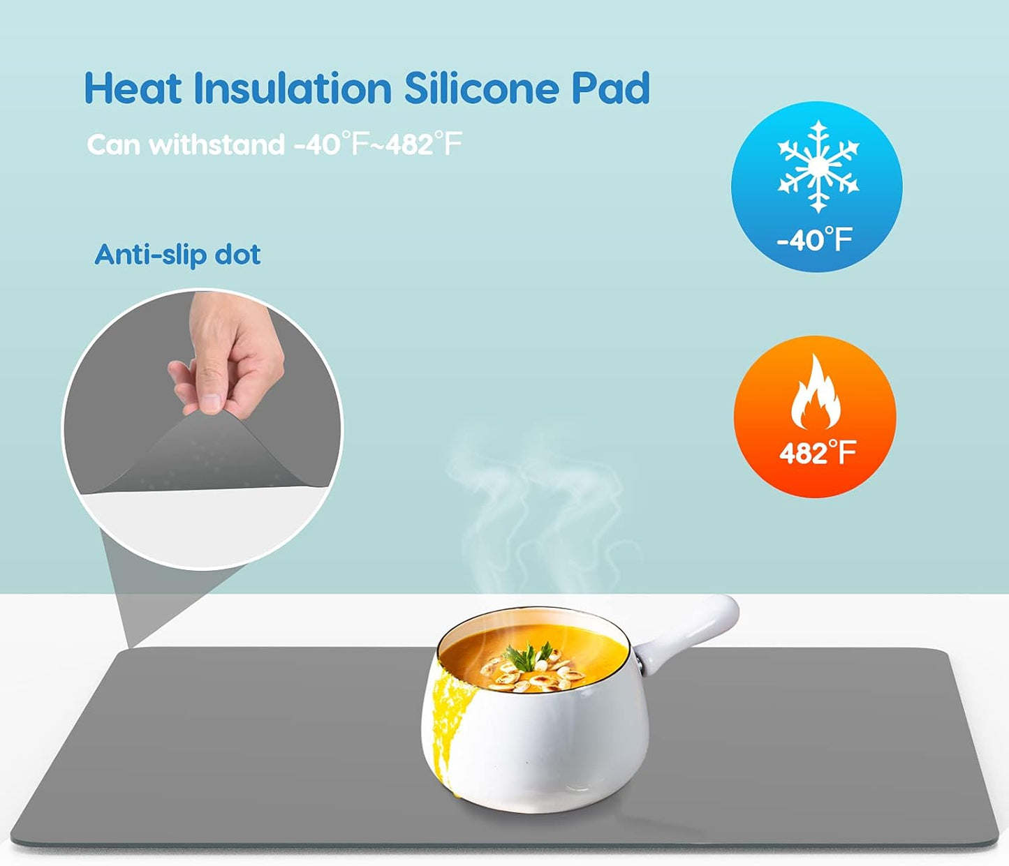 AECHY Extra Large Silicone Mat 35.3"x23.5"x0.08", Multipurpose Silicone Mat Thick Heat Resistant Mat Shipped Rolled Up Kitchen Counter Mat Waterproof Silicone Mats for Kitchen Counter Dark Gray