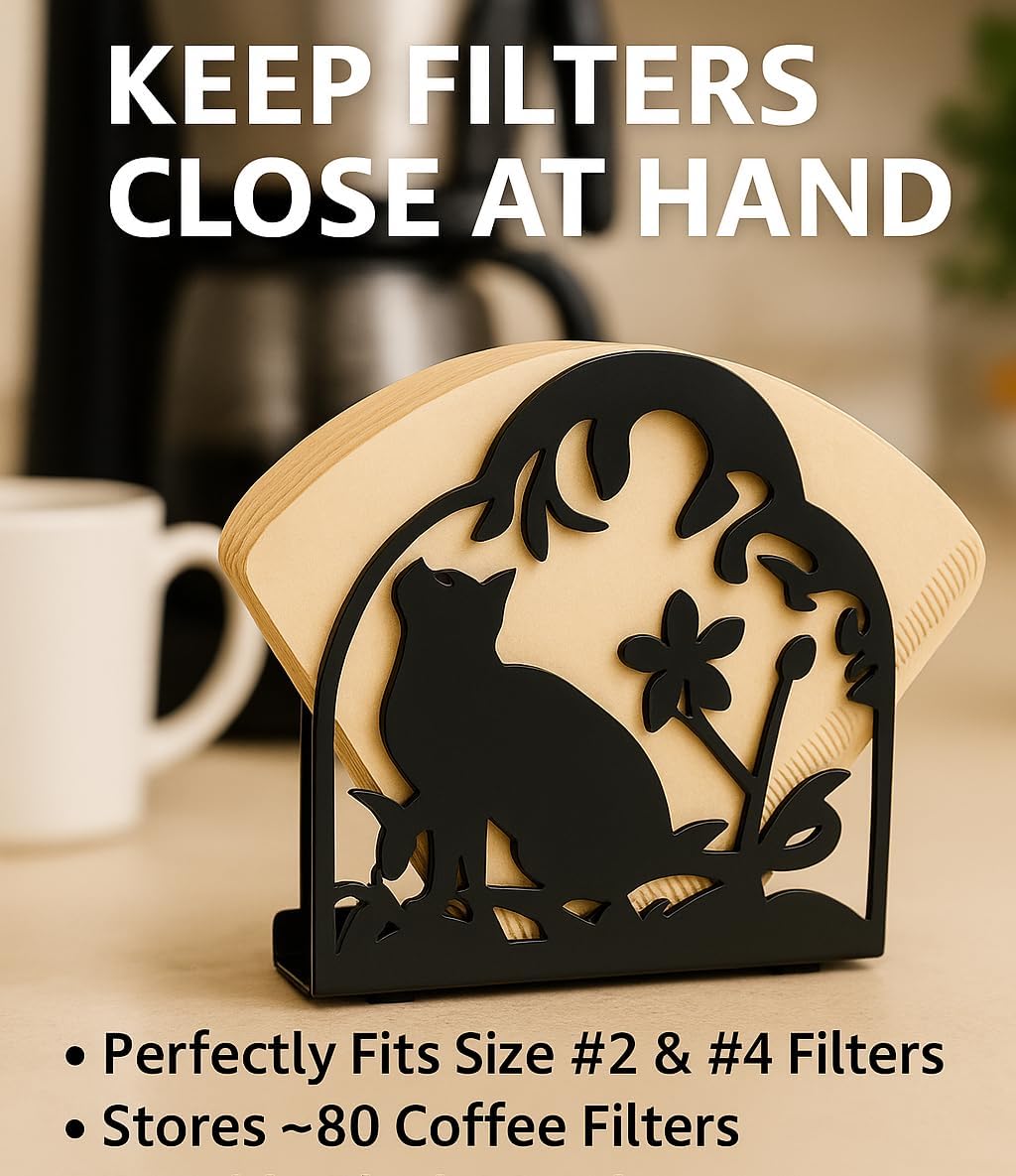 Decorative Cat and Dog Napkin Holder – Metal Napkin Organizer for Everyday & Cocktail Napkins – Cute cat Coffee filter holder size #2 & #4 for Kitchen Table Decor Gift for Animal Lovers 2-Pack