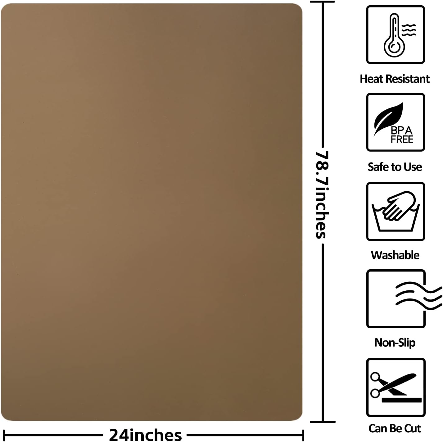 Silicone Mats for Kitchen Counter, Nonslip Silicone Mats for Crafts Countertop Protector Heat Resistant Mat (78.7” x 24” x 0.08”, Taupe)