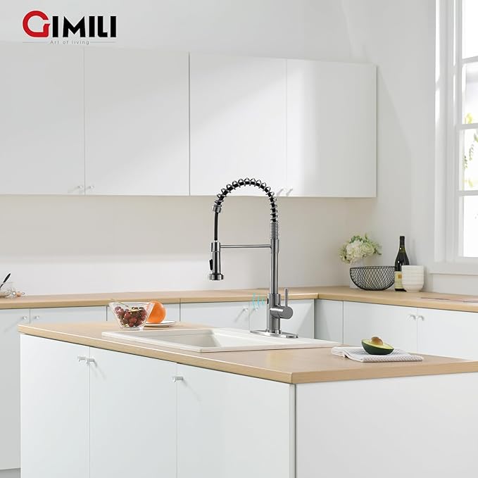 GIMILI Black Stainless Touchless Kitchen Faucet with AC Adapter, Smart Motion Sensor Hands Free Single Handle Kitchen Sink Faucet with Pull Down Sprayer