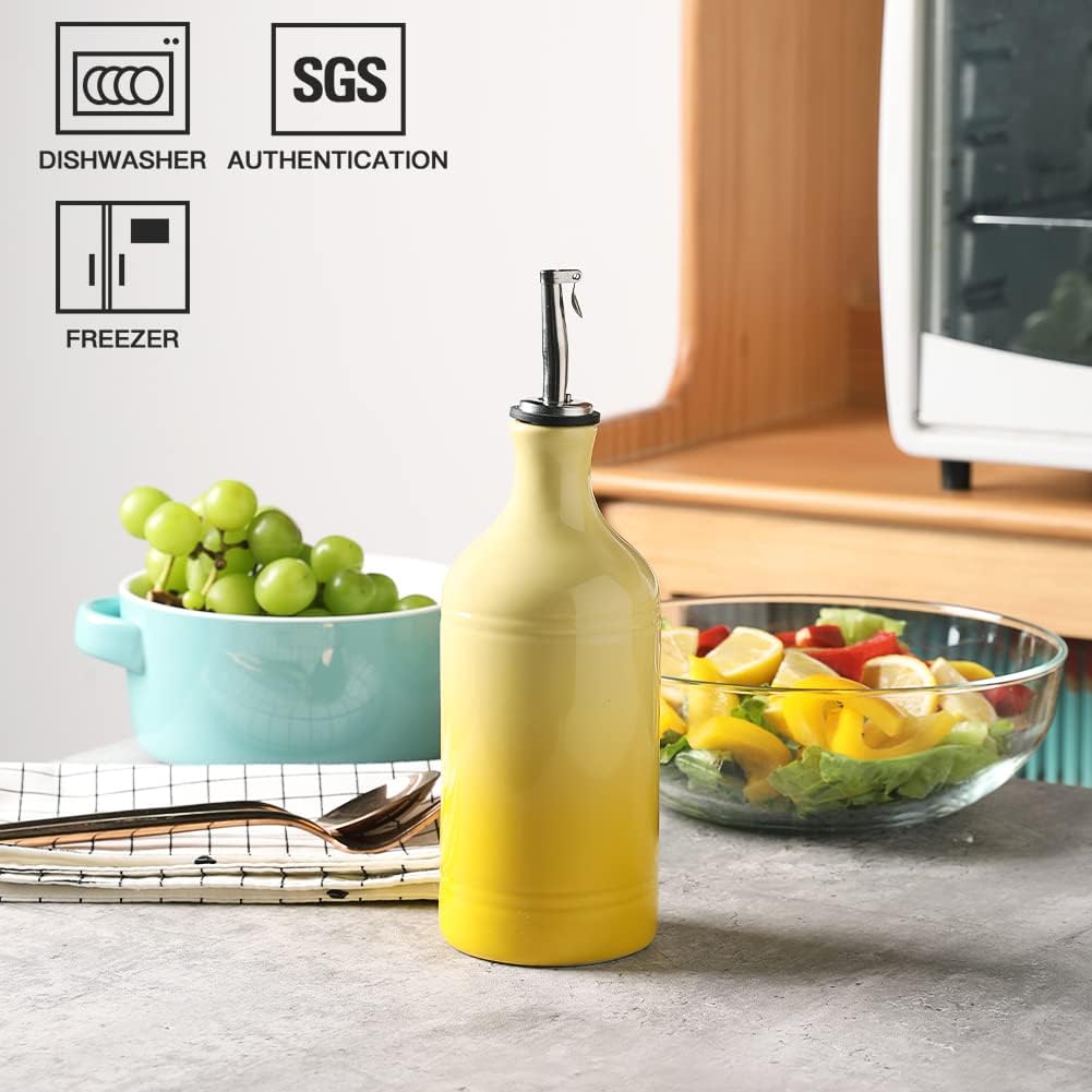 Sweejar Ceramic Olive Oil Dispenser Bottle, Opaque Oil Cruet Protects Oil to Reduce Oxidation, Suitable for Oil, Vinegar, Coffee Syrups & Other Liquids, Pack of 1, 15.5 Fl Oz (Gradient Yellow)