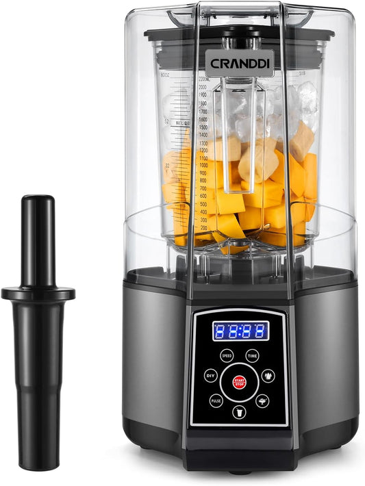CRANDDI Smart Commercial Blender Digital Touch Screen with Removable Cover, 80oz Capacity, 3 Pre-Set Program with Smoothie, Juice, Cleaning and More, 1500W, 120V, K85TS (Grey)