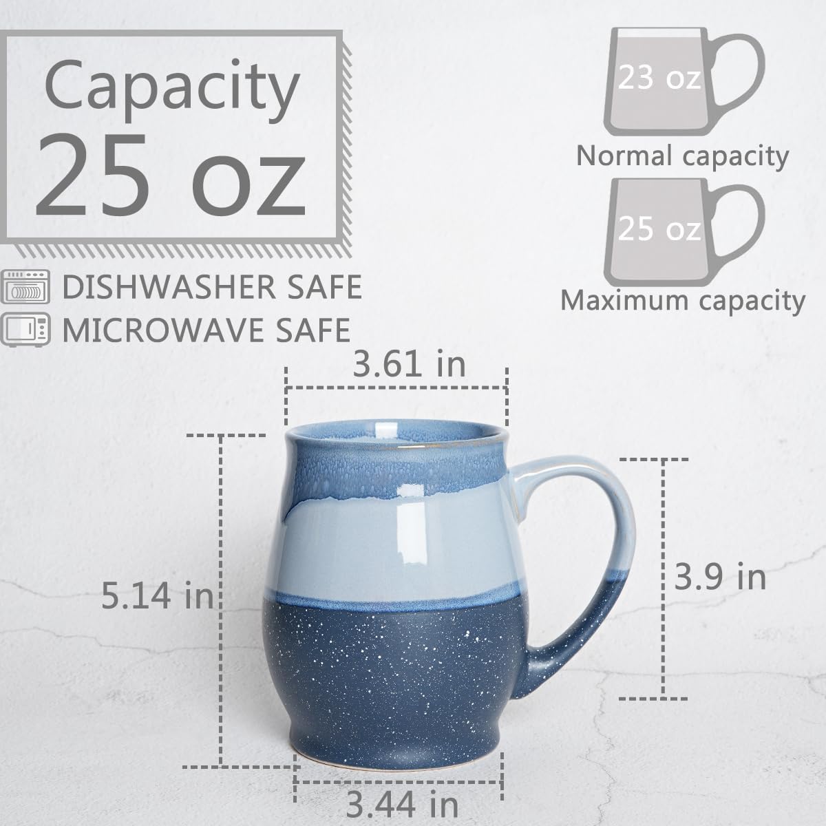 Bosmarlin Extra Large Ceramic Coffee Mug, 25 Oz, Dishwasher and Microwave Safe, Oversized Big Tea Cup for Office and Home, Reactive Glaze (Blue)