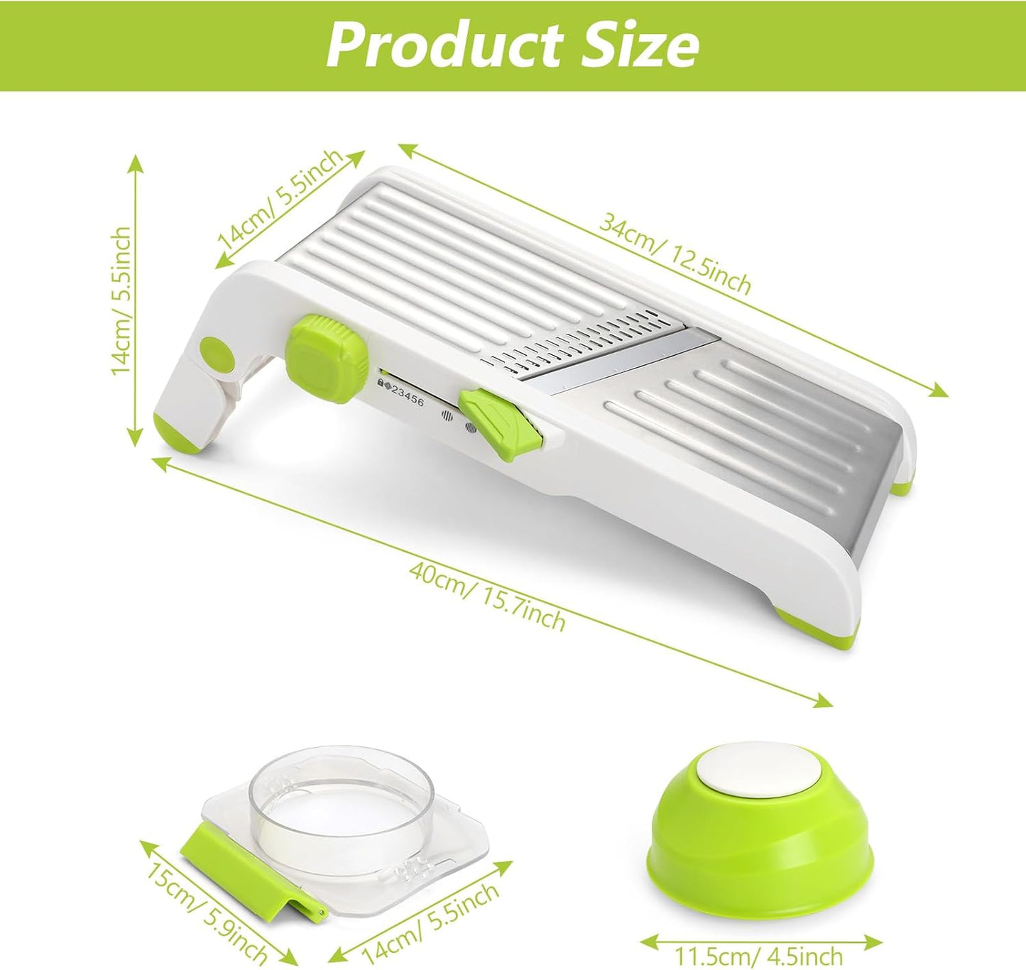 Mandoline Slicer for Kitchen, Adjustable Stainless Steel Mandoline Food Slicer, Onion Potato Cucumber Tomato Carrot Vegetable Fruit Slicer, Mandolin Veggie Cutter with Food Holder, Green
